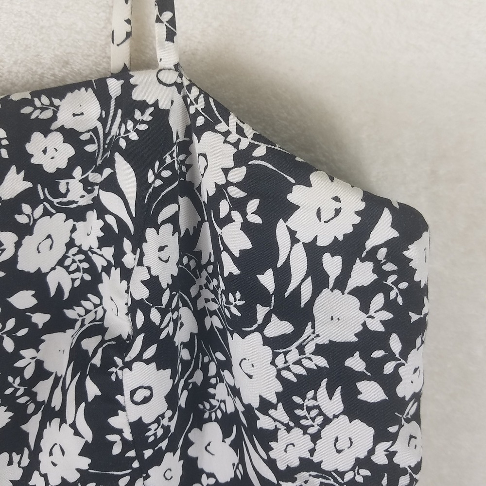 Ann Taylor Black White Floral Print Fit Flare Dress 12 Spaghetti Straps a-line - Picture 4 of 8